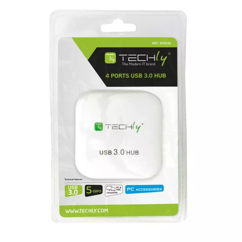 Techly USB 3.0 Super Speed Hub 4 Porti Balts IUSB3-HUB4-WH