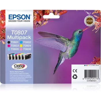 Epson Hummingbird Multipack 6 krāsas T0807 Claria fotogrāfiskā tinte