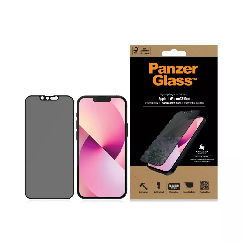 PanzerGlass Privātuma ekrāna aizsargs Apple iPhone 13 Mini no malas līdz malai, triecienizturīgs