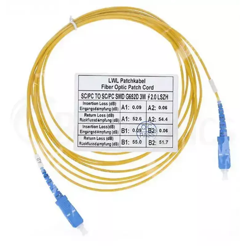 Šķiedru optikas kabelis BlueOptics SFP2222BU10MK SC G.657.A1 10 m Dzeltens