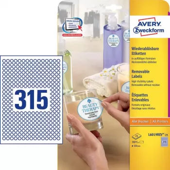 Pašlīmējošas etiķetes aplis Avery L6019REV-25
