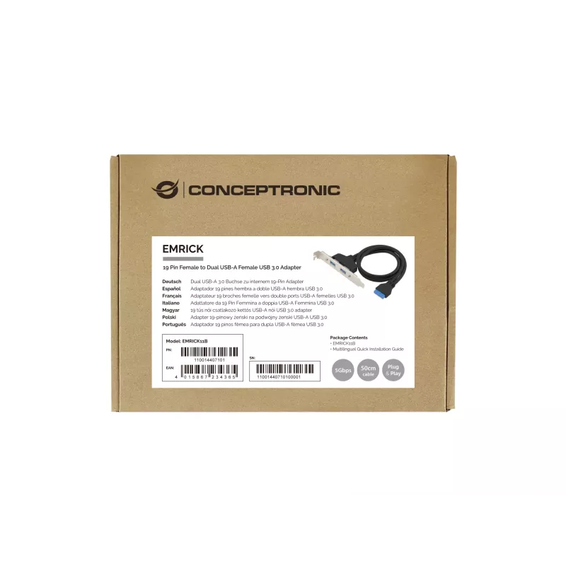 Conceptronic EMRICK11B 19-pin sievišķais uz diviem USB-A sievišķajiem USB 3.0 adapteris