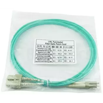 BlueOptics LC-SC daudzmodu OM3 Duplex optiskās šķiedras savienojuma kabelis, LC-UPC/SC-UPC, 10 m, bēšā krāsā (saderīgs ar Corning 055702T512000010M)