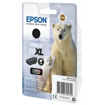 Epson 26XL Claria Premium melnā tintes kasetne, augstas ietilpības, pigmenta tinte, 12.2 ml, 1 gab., 500 lpp.