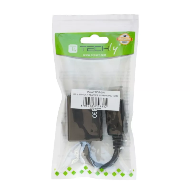 Techly DisplayPort DP uz VGA adapteris M F IADAP DSP-250, 0.07 m, DisplayPort, 2 x VGA (D-Sub), vīrietis, sieviete, 1920 x 1200 pikseļi