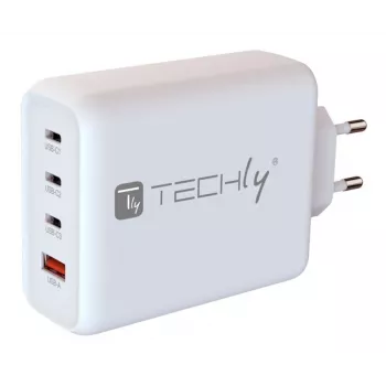 Techly IPW-PD140W-WH sienas lādētājs, GaN, 140W, 3x USB-C, 1x USB-A, balts