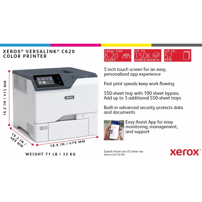 Xerox VersaLink C620 A4 50ppm Duplex Printer PS3 PCL5e/6 2 Paplātes 650 Lapas