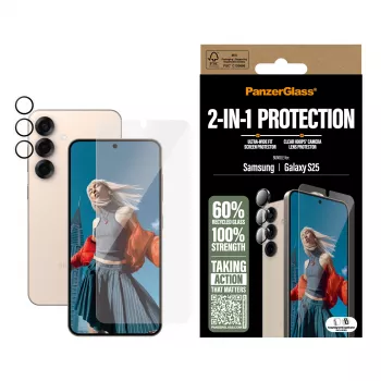 PanzerGlass 2-in-1 Aizsardzības Komplekts Samsung Galaxy S25 Skrāpējumu un Triecienu Izturīgs