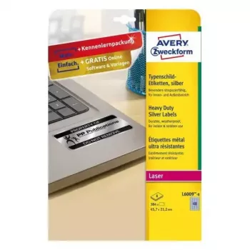 Pašlīmējošās printera uzlīmes Avery L6009-8, sudraba, 48 gab./lapa, 8 lapas