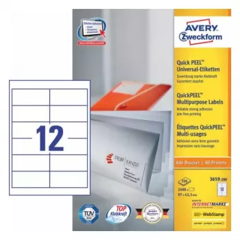 Pašlīmējošā etiķete AVERY 3659-200, 97×42,3 mm, 2400 gab.