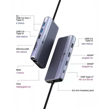 ICY BOX IB-DK4062-CPD - USB 3.2 Gen 1 Type-C dokstacija, 12 porti, 100 W, antracīta