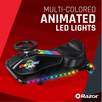 Elektriskais drifta kartings Razor CRAZY CART Shift Lightshow — uzlādējams litija akumulators, LED gaismu šovs, 13 km/h, 40 min