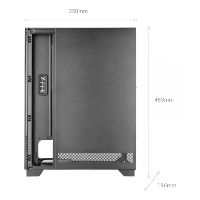 Korpus TACENS MARS MC-PULSAR LCD ATX Midi Tower, rūdīts stikls, priekšējais LCD, USB-C, atbalsta GPU 33.2 cm
