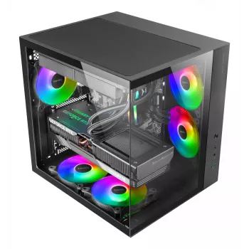 PC korpuss TACENS Mars Gaming MCV-ONE Midi Tower — Melns, ATX/Micro-ATX/Mini-ITX, rūdīts stikls, atbalsta 120 mm ventilatoru