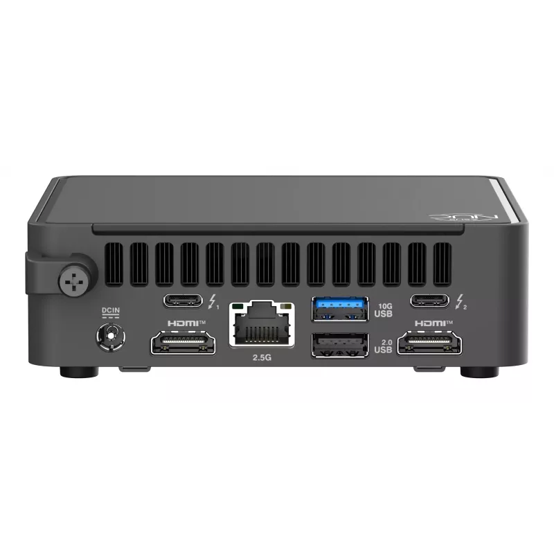 Mini-PC barebone ASUS NUC 15 Pro Slim Kit RNUC15CRKI300000 — Core 3 100U līdz 4.7 GHz, bez RAM, Intel Graphics, Wi‑Fi 6/7, Bluetooth 5.4, 1Gb + 2.5Gb Ethernet, melns