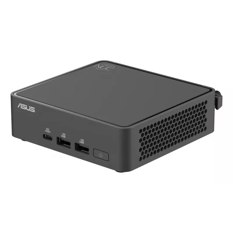 Mini-PC barebone ASUS NUC 15 Pro Slim Kit RNUC15CRKI300000 — Core 3 100U līdz 4.7 GHz, bez RAM, Intel Graphics, Wi‑Fi 6/7, Bluetooth 5.4, 1Gb + 2.5Gb Ethernet, melns