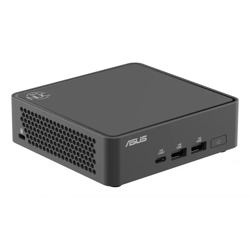 Mini-PC barebone ASUS NUC 15 Pro Slim Kit RNUC15CRKI300000 — Core 3 100U līdz 4.7 GHz, bez RAM, Intel Graphics, Wi‑Fi 6/7, Bluetooth 5.4, 1Gb + 2.5Gb Ethernet, melns