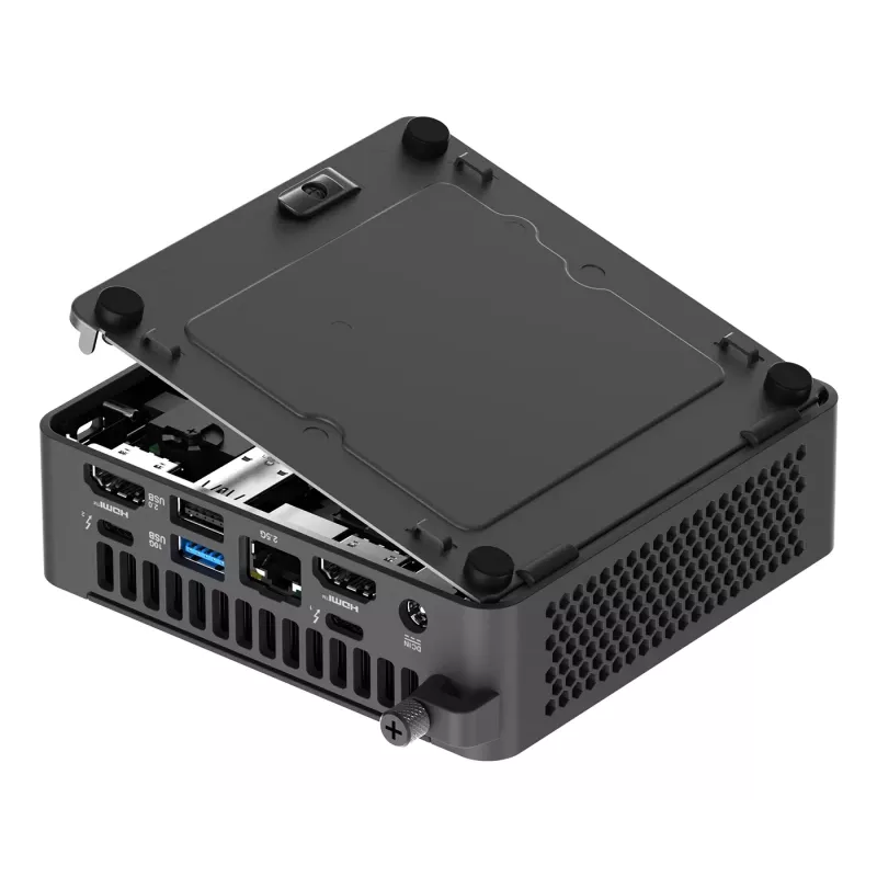 Mini-PC barebone ASUS NUC 15 Pro Slim Kit RNUC15CRKI300000 — Core 3 100U līdz 4.7 GHz, bez RAM, Intel Graphics, Wi‑Fi 6/7, Bluetooth 5.4, 1Gb + 2.5Gb Ethernet, melns