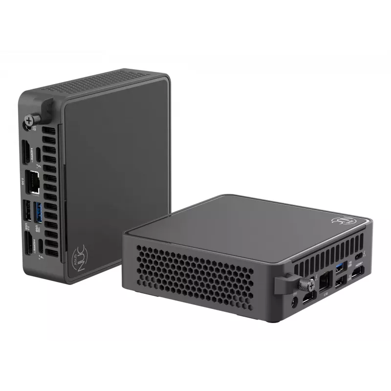 Mini-PC barebone ASUS NUC 15 Pro Slim Kit RNUC15CRKI300000 — Core 3 100U līdz 4.7 GHz, bez RAM, Intel Graphics, Wi‑Fi 6/7, Bluetooth 5.4, 1Gb + 2.5Gb Ethernet, melns