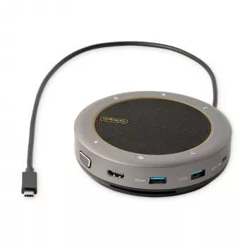 StarTech.com USB-C skaļruņu un mikrofona dokstacija, portatīvā konferences skaļruņa un audio doka, USB-C uz VGA/4K HDMI, 2x USB-A centrmezgls, mikrofons/skaļrunis, Teams/Zoom/softphone skaļrunis