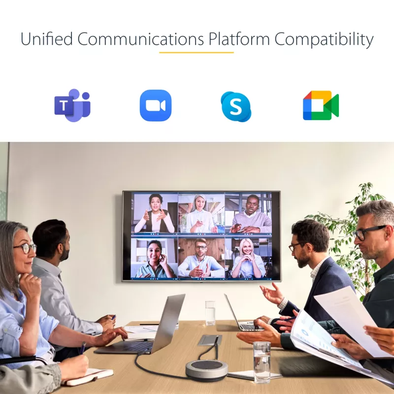 StarTech.com USB-C skaļruņu un mikrofona dokstacija, portatīvā konferences skaļruņa un audio doka, USB-C uz VGA/4K HDMI, 2x USB-A centrmezgls, mikrofons/skaļrunis, Teams/Zoom/softphone skaļrunis