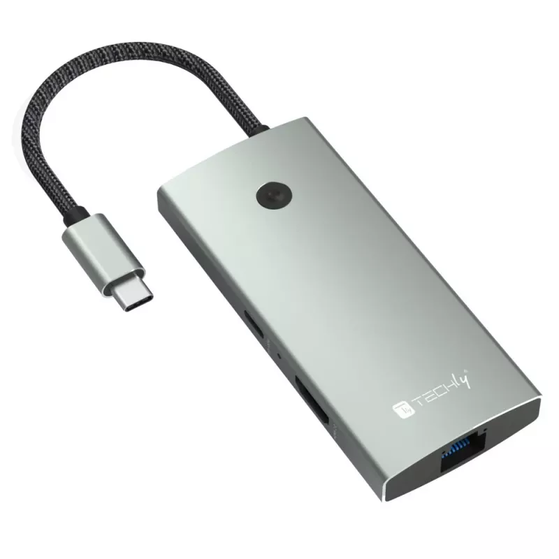 Techly IUSB32C-HUB6HPDI USB-C centrmezgls 6 portu, 4K HDMI, Ethernet, alumīnija korpuss