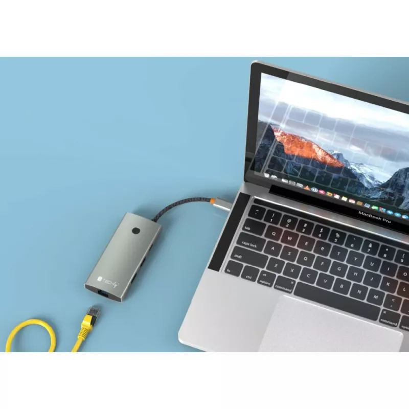 Techly IUSB32C-HUB6HPDI USB-C centrmezgls 6 portu, 4K HDMI, Ethernet, alumīnija korpuss