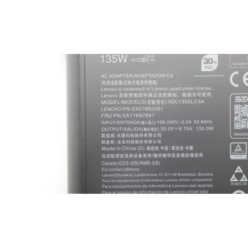 Lenovo 5A11K67847 tīkla adapteris 135 W Melns