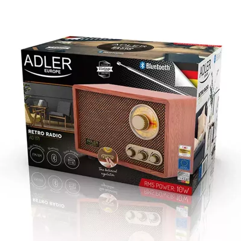 Portatīvais radio Adler AD 1171 — AM/FM, Bluetooth, 10 W RMS, bronzas krāsa
