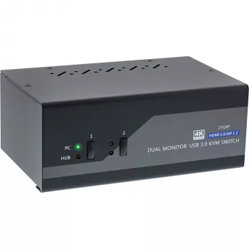 InLine KVM Desktop Switch, 2-portu, Divi Monitori, DP+HDMI, 4K, USB 3.0, Audio