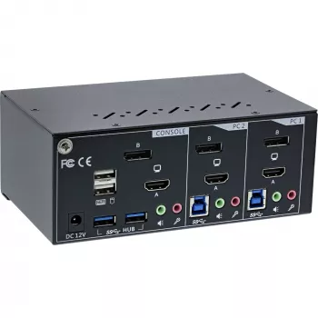 InLine KVM Desktop Switch, 2-portu, Divi Monitori, DP+HDMI, 4K, USB 3.0, Audio