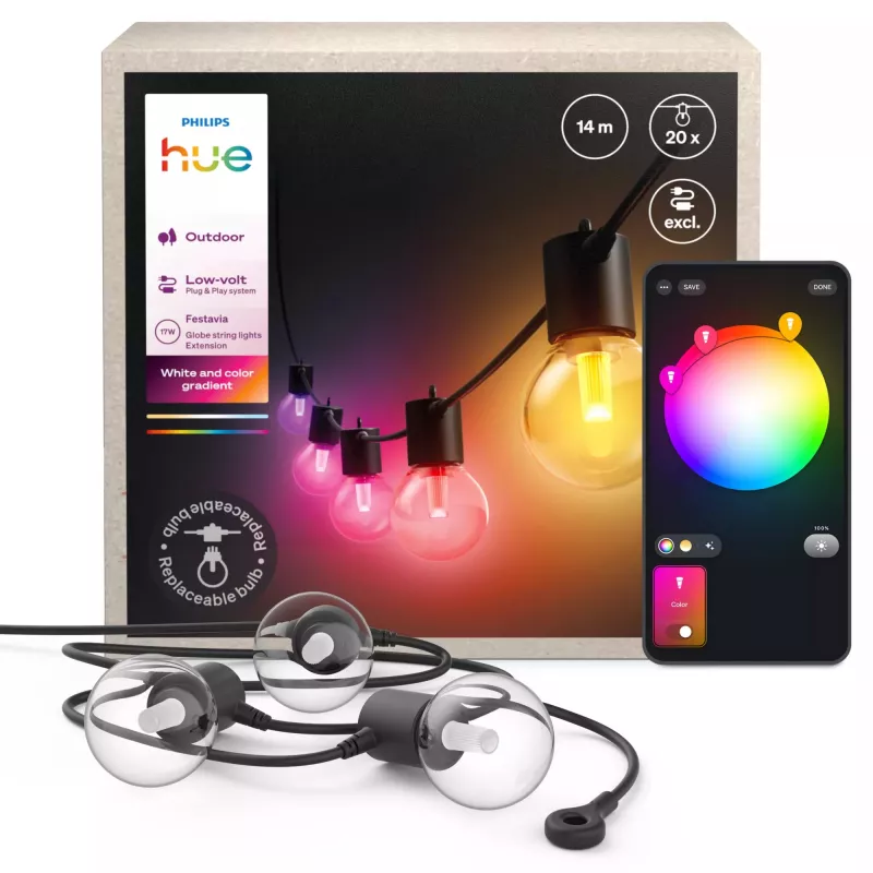 Philips Hue Festavia Globe āra virtene, 7 m pagarinātājs