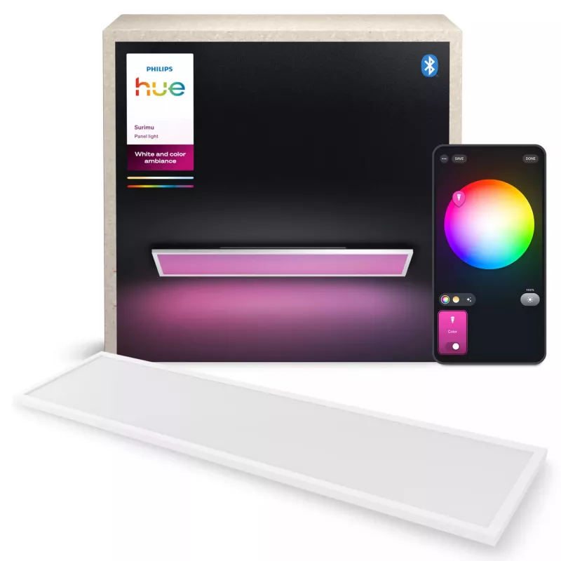 Philips Surimu Rectangle Panel viedie griestu lukturi, Bluetooth/Zigbee, 1200×300×48 mm, 220–240 V, balts