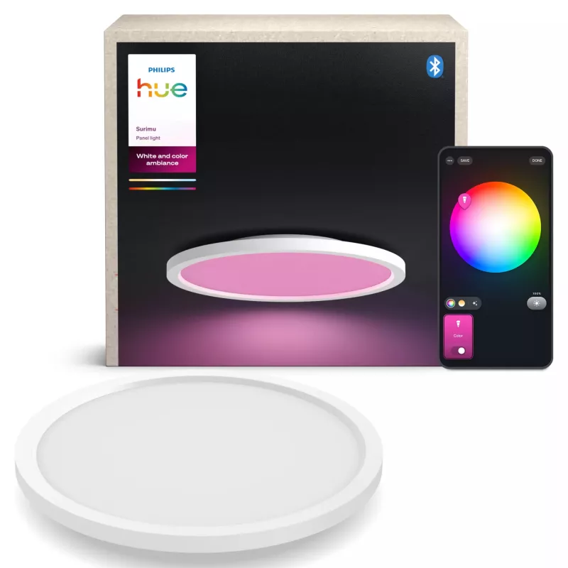 Philips Surimu Round Panel viedie griestu lukturi, Bluetooth/Zigbee, Balts, Alumīnijs, Daudzkrāsains, 2000 K
