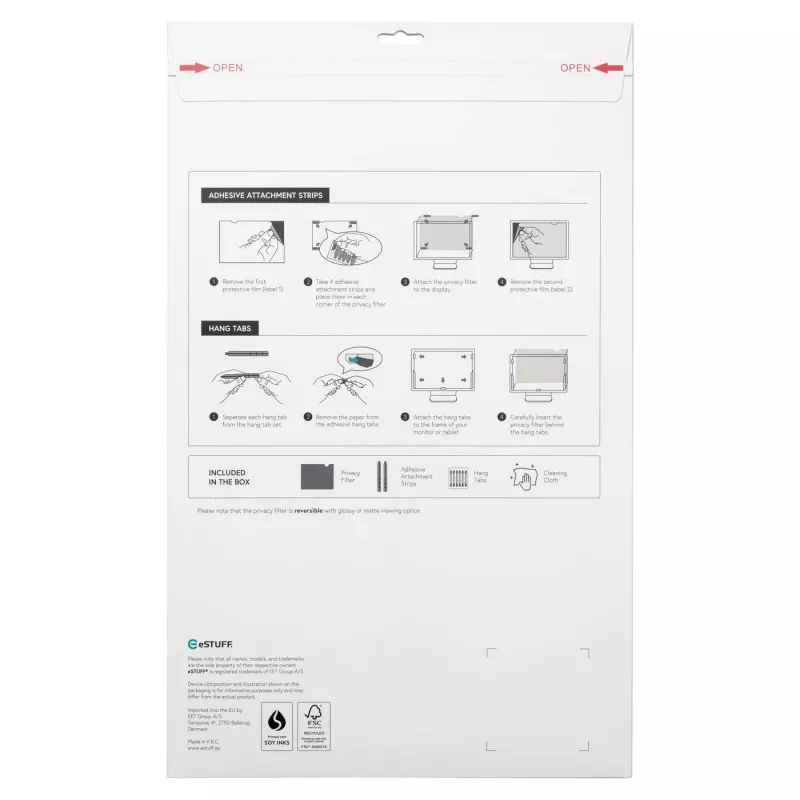 eSTUFF GLBB40929392 monitora privātuma filtrs 101,6 cm (40 collas) bezrāmja displeja privātuma filtrs