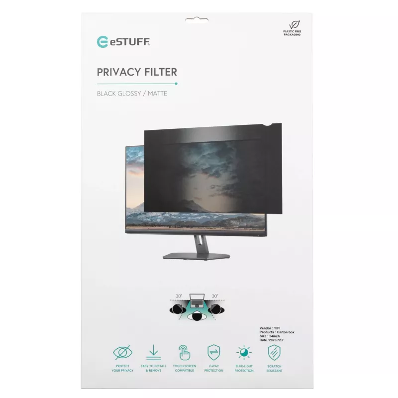 eSTUFF GLBB40929392 monitora privātuma filtrs 101,6 cm (40 collas) bezrāmja displeja privātuma filtrs
