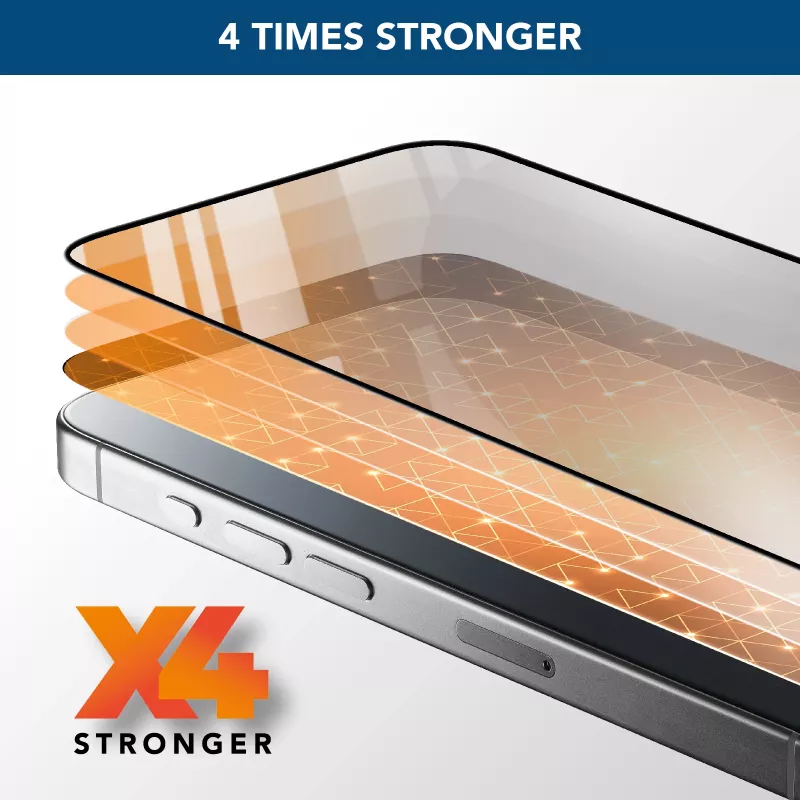 Cellularline Fortified Xtreme Glass aizsargstikls iPhone 16 – pastiprinātas malas, triecienizturīgs, viegli uzliekams