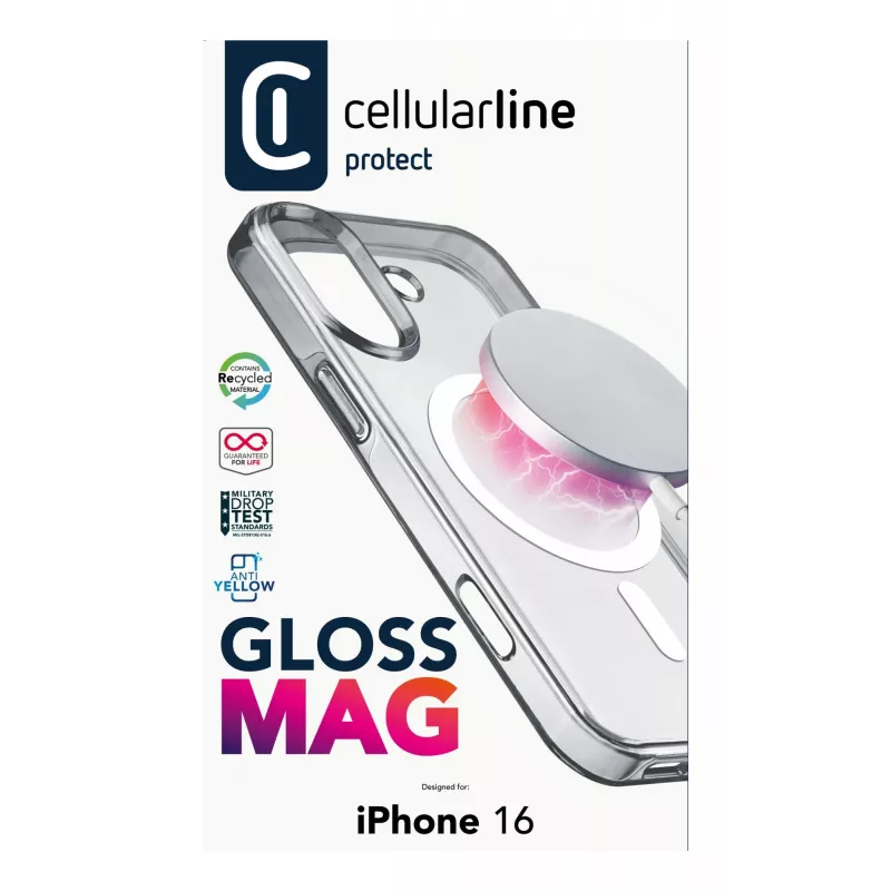 Cellularline Gloss Mag - Caurspīdīgs magnētiskais vāciņš iPhone 16 ar MagSafe saderību