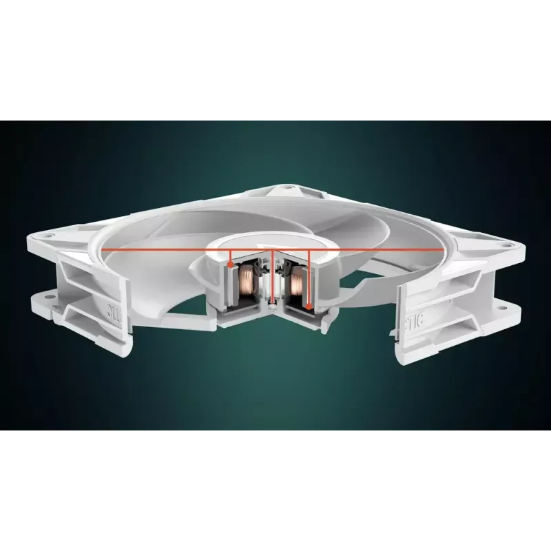 140 mm Ventilators Arctic Freezer P14 Pro Reverse A-RGB (Balts) — 166,5 m³/h, 5.1 mmH₂O, FDB, PWM, Kabeļa sadalītājs