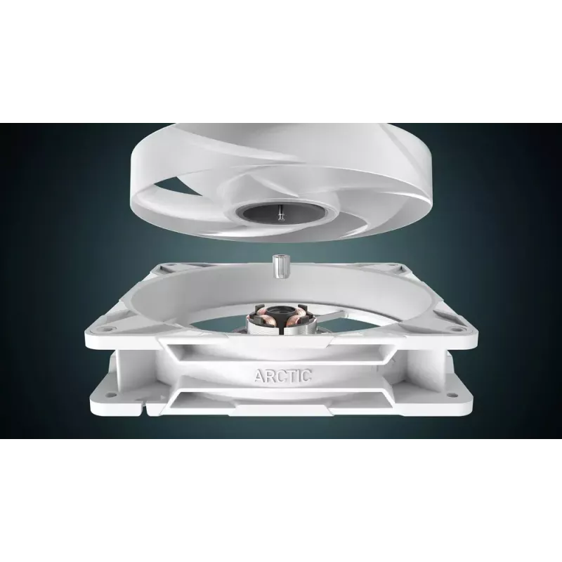 140 mm Ventilators Arctic Freezer P14 Pro Reverse A-RGB (Balts) — 166,5 m³/h, 5.1 mmH₂O, FDB, PWM, Kabeļa sadalītājs