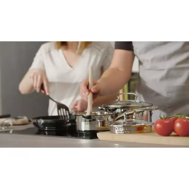 Katlu komplekts Tefal Duetto+ G719S7, nerūsējošais tērauds, 7 gab. (katliņi Ø16/20/24 cm, kastrolis Ø16 cm), indukcija, vāki, cepeškrāsns līdz 250°C