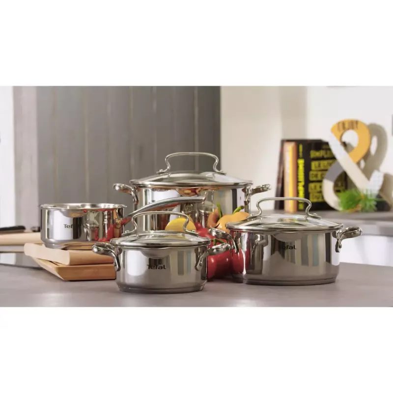 Katlu komplekts Tefal Duetto+ G719S7, nerūsējošais tērauds, 7 gab. (katliņi Ø16/20/24 cm, kastrolis Ø16 cm), indukcija, vāki, cepeškrāsns līdz 250°C