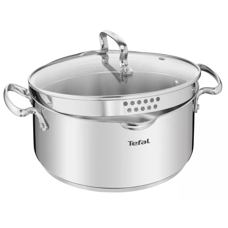 Katlu komplekts Tefal Duetto+ G719S7, nerūsējošais tērauds, 7 gab. (katliņi Ø16/20/24 cm, kastrolis Ø16 cm), indukcija, vāki, cepeškrāsns līdz 250°C