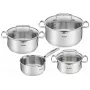 Katlu komplekts Tefal Duetto+ G719S7, nerūsējošais tērauds, 7 gab. (katliņi Ø16/20/24 cm, kastrolis Ø16 cm), indukcija, vāki, cepeškrāsns līdz 250°C