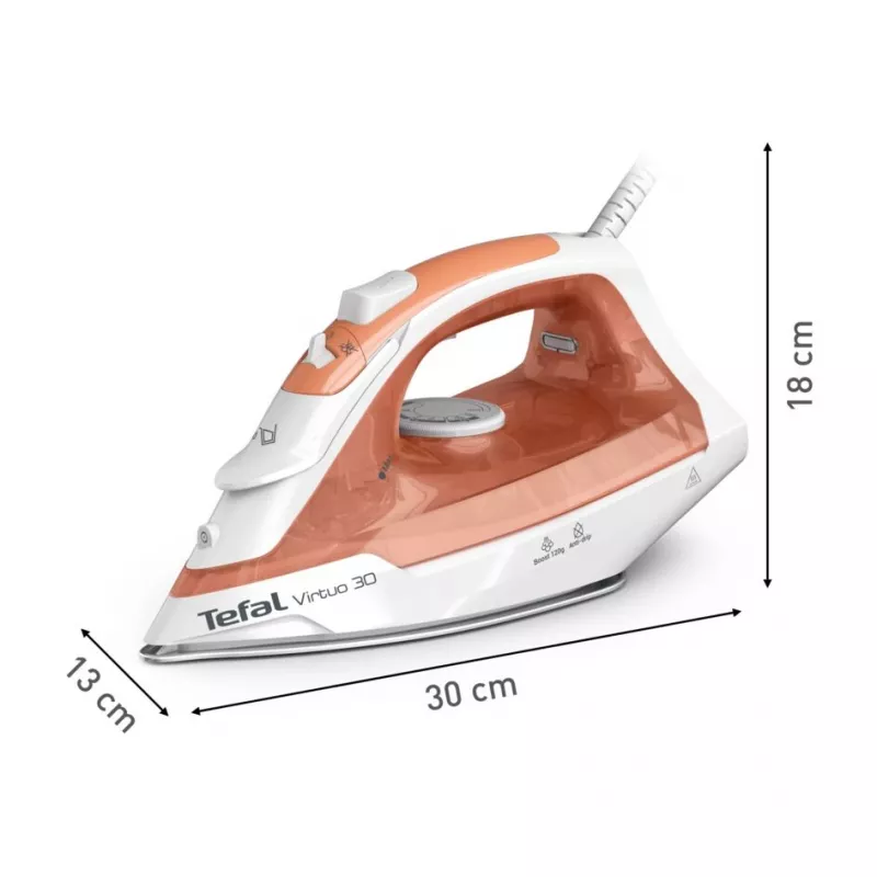 Tefal Virtuo 30 FV2C40E0 gludeklis sausai un tvaika gludināšanai, keramikas zole, 2000 W, persiku/balts
