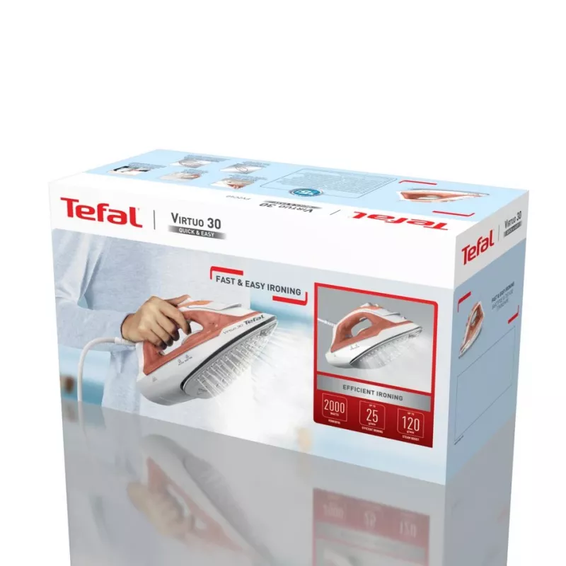 Tefal Virtuo 30 FV2C40E0 gludeklis sausai un tvaika gludināšanai, keramikas zole, 2000 W, persiku/balts