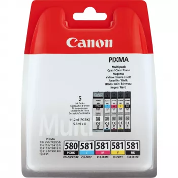 Kasetņu komplekts Canon PGI-580 PGBK/CLI-581 CMYBK Melna Ciāna Magenta Dzeltena