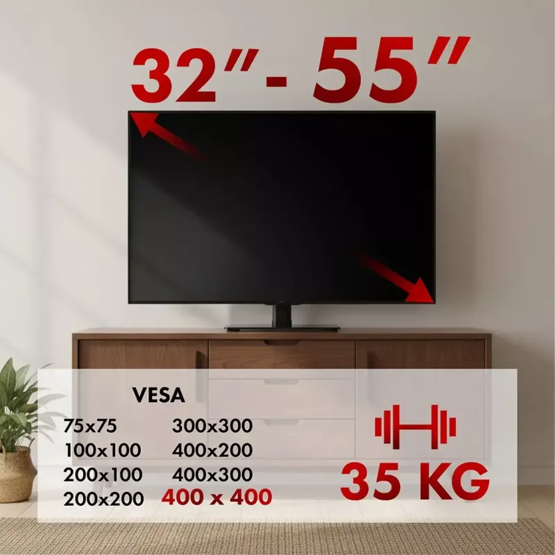 TV statīvs MACLEAN MC-132 32–55 collu ekrāniem, līdz 35 kg, 20° pagriešana, VESA 75x75–400x400