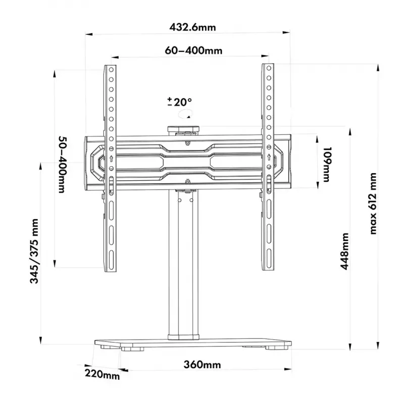 TV statīvs MACLEAN MC-132 32–55 collu ekrāniem, līdz 35 kg, 20° pagriešana, VESA 75x75–400x400