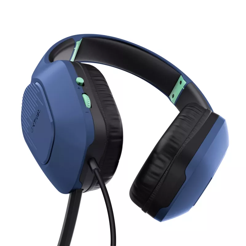 Trust GXT 415B Zirox Galvas austiņas ar vadu, pāri ausīm, spēlēm, zila